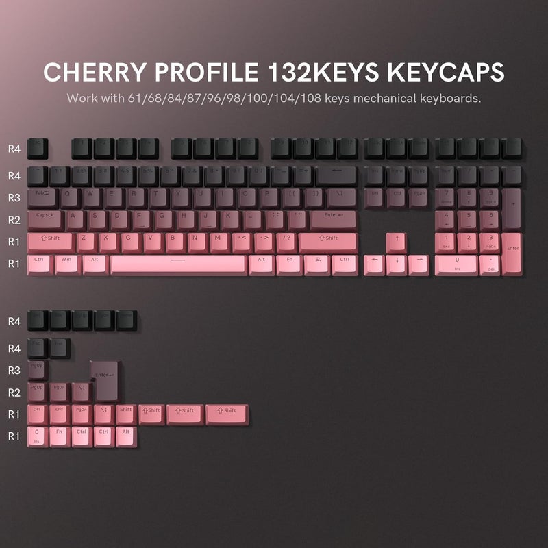 Rainy75 PBT Key caps, Double Shot Shine Through Custom Keycaps, Gradient Keycaps Cherry Profile, Minimalist Style Keyboard Keycap for Mechanical Keyboard (Pink) - Image 4